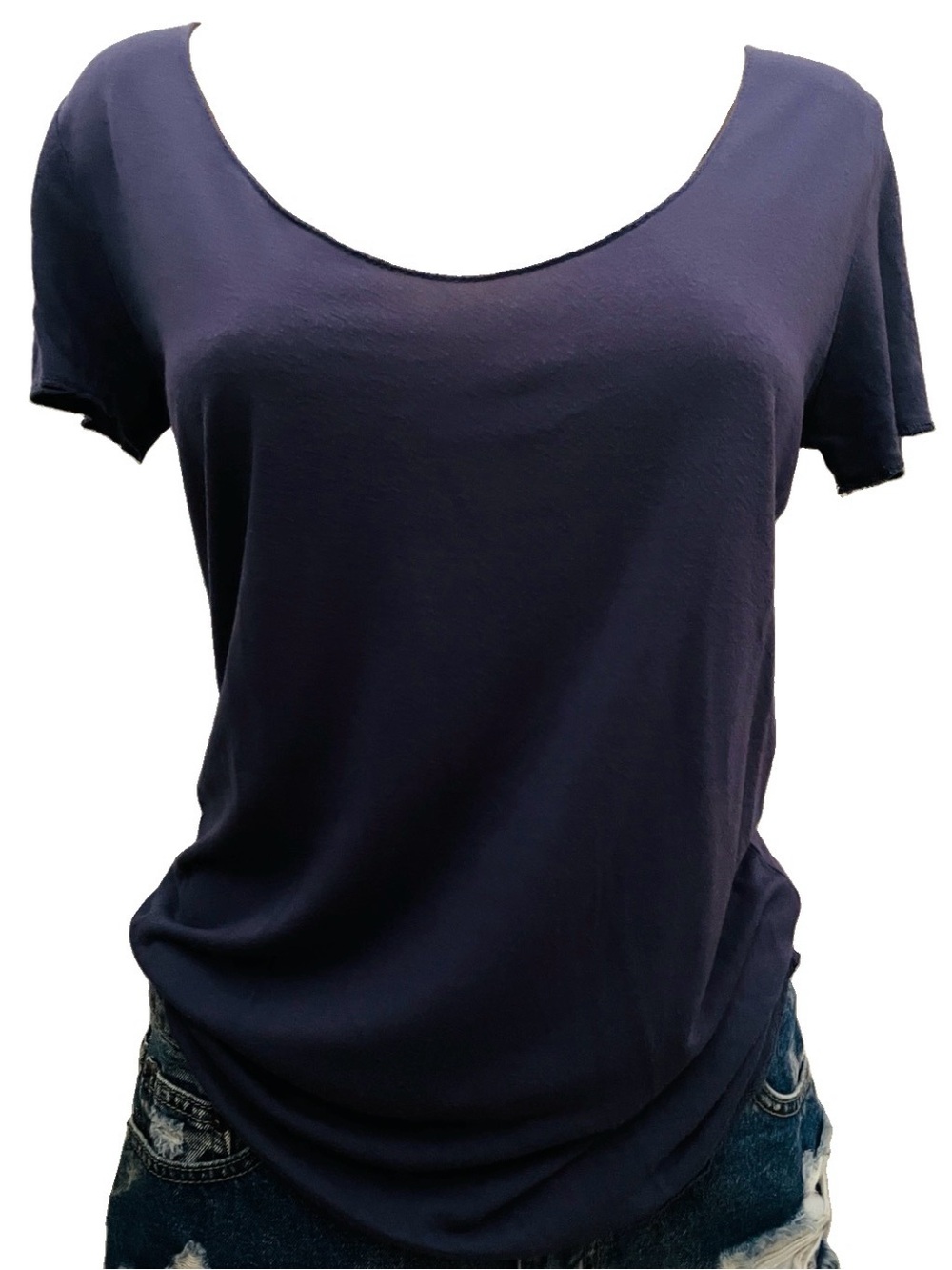 ESSENTIALS by Full Tilt Blue Rayon SCOOPNECK T-SHIRT Size Small